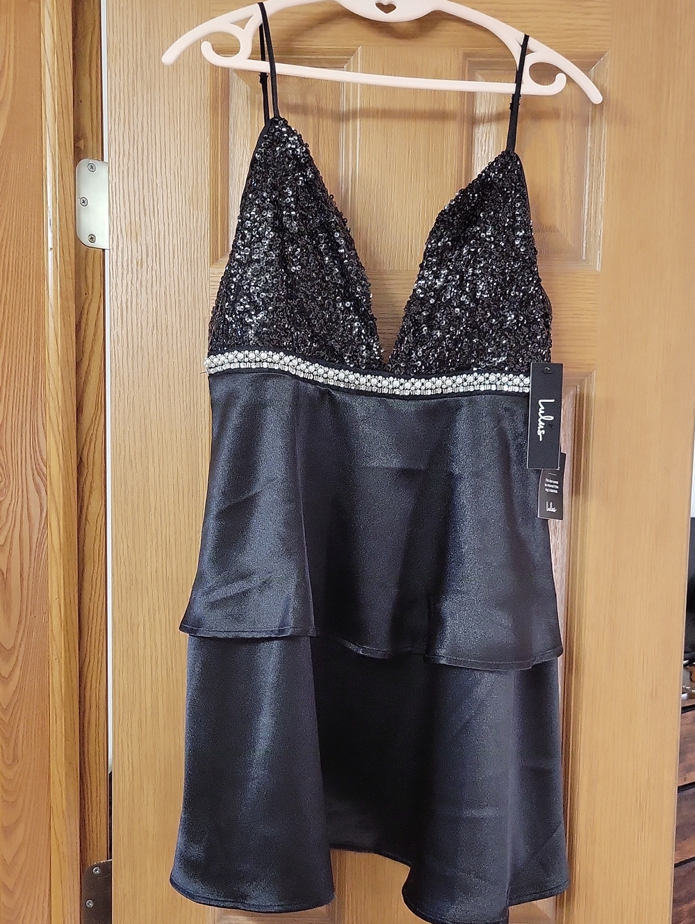 NWT- Lulu's Black Sequin Cocktail Dress with Rhinestone Waist - SHOW STOPPER!